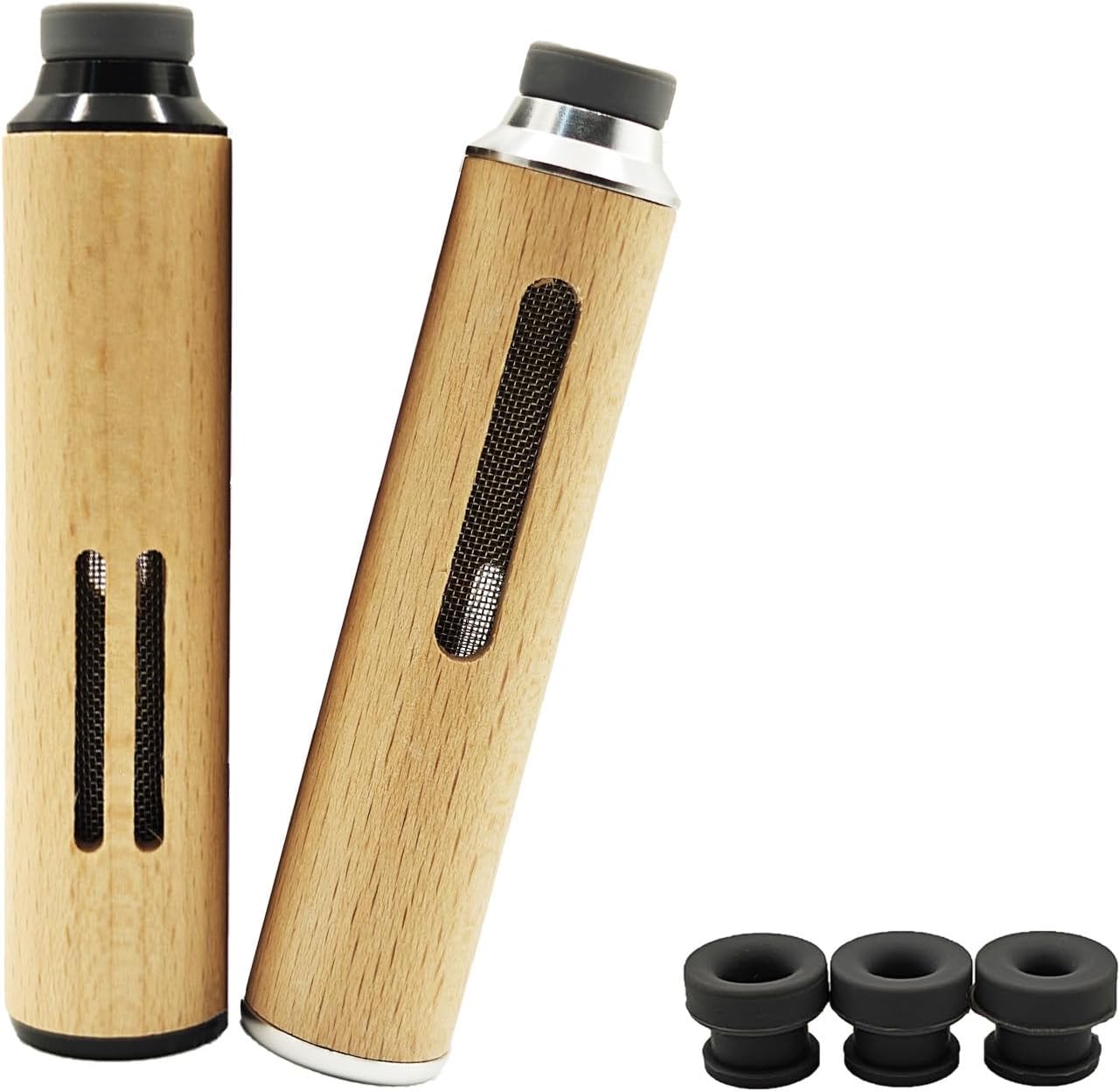 2pcs Handmade Wooden Portable Ashtray Set Black and Silver