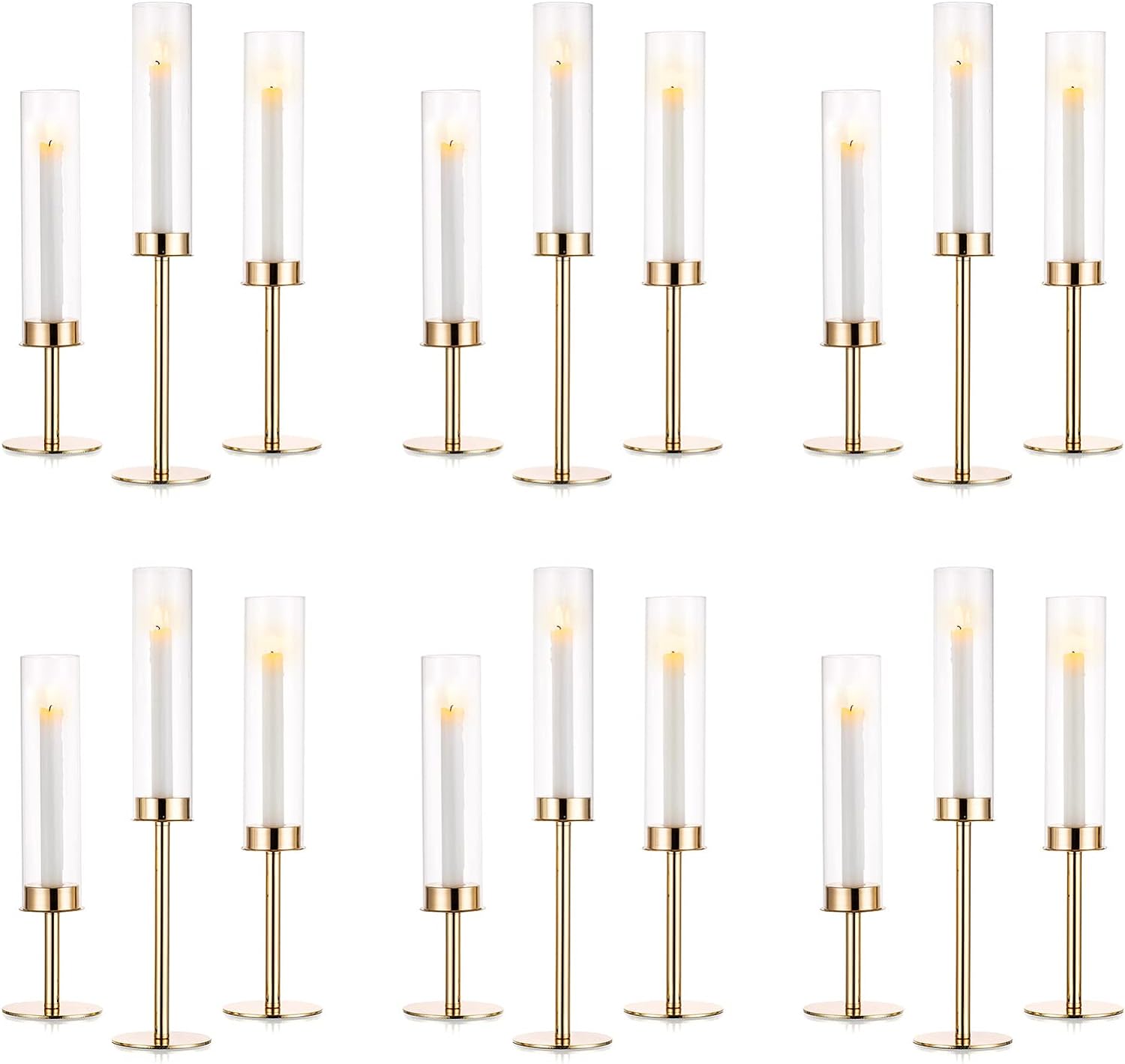 NUPTIO 18 Piece Clear Glass Hurricane Candle Holder Set