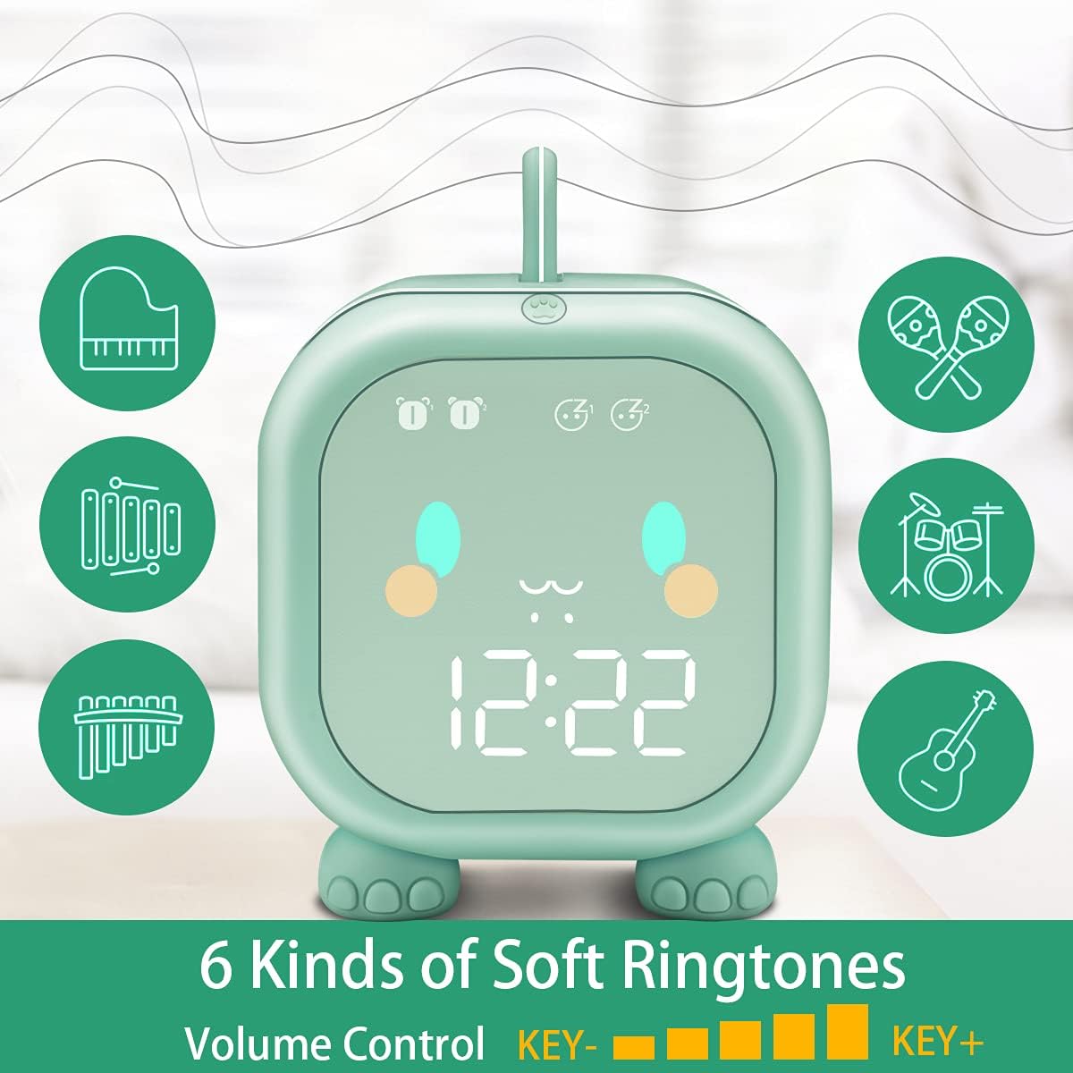 Kids Dinosaur Alarm Clock with Wake Up Light and Night Light USB Charging