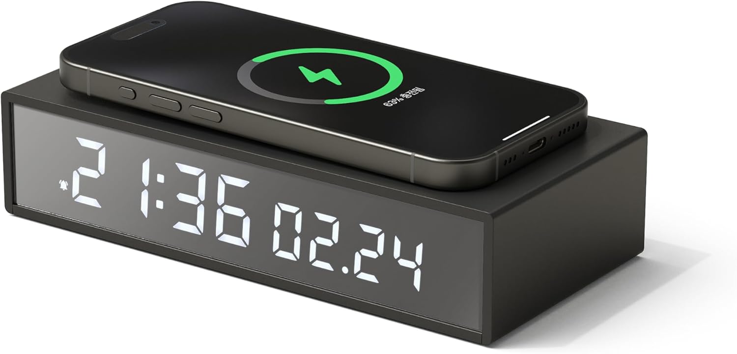 Mooas 15W Slim Edge Mirror Wireless Charging Clock Black