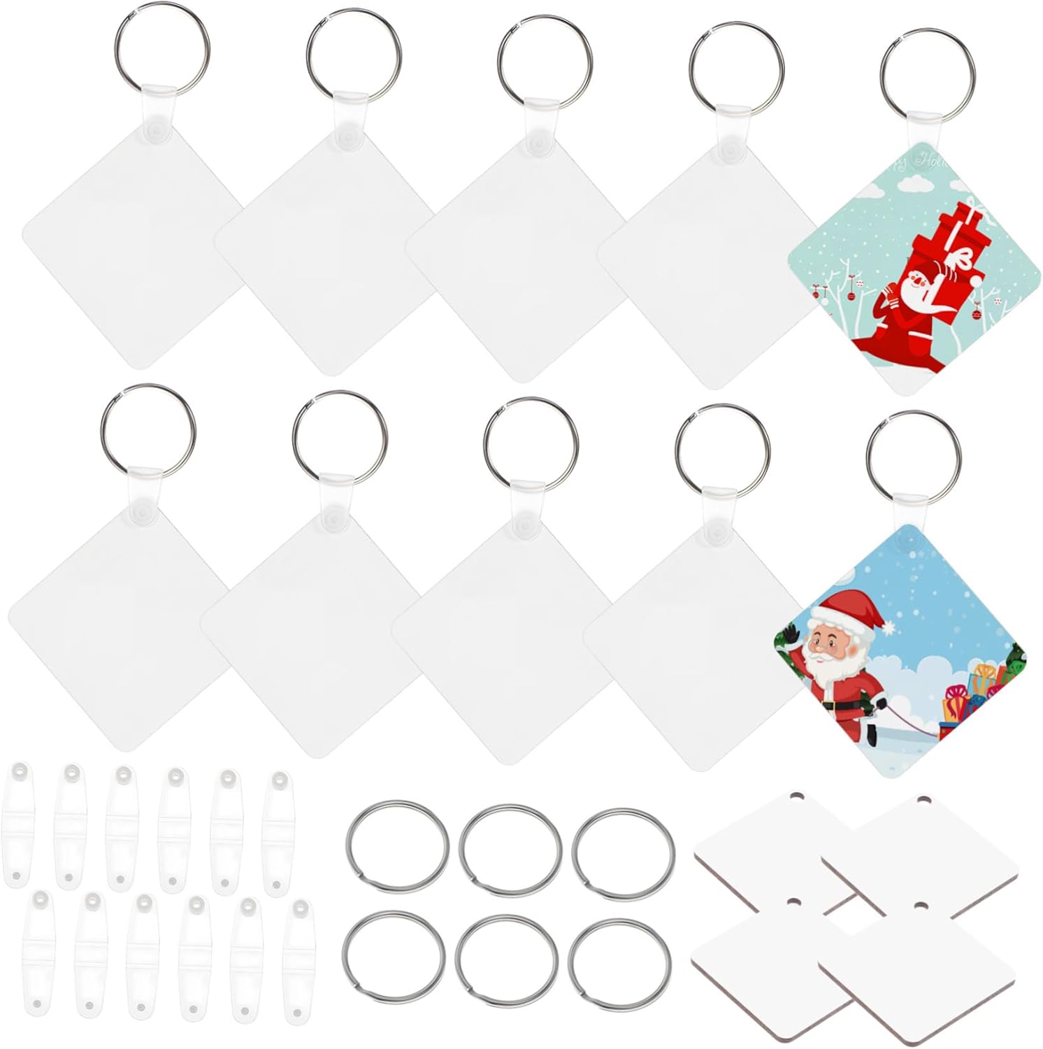 NUOBESTY 40Pcs Blank Keyrings Double Sided Keychains
