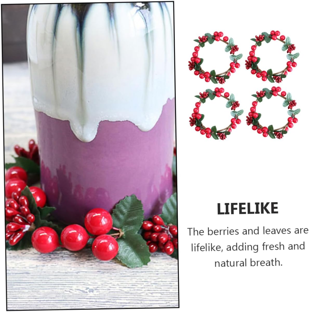 VALICLUD 4pcs Simulated Berry Candle Wreaths Decor for Christmas