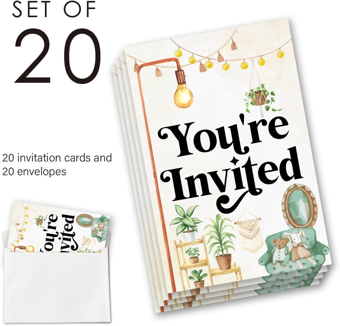EUDOSI Retro Rustic Housewarming Party Invitation Set of 20 with Envelopes