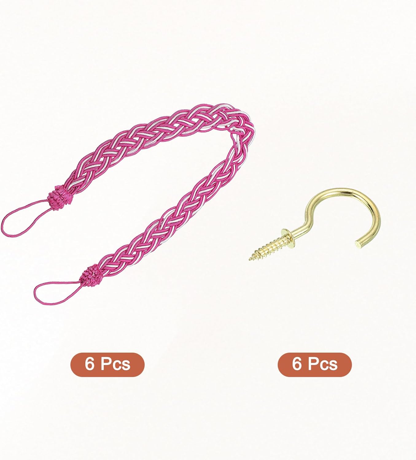 Uxcell 6Pcs Curtain Tiebacks 58cm Fuchsia Mixed Silver