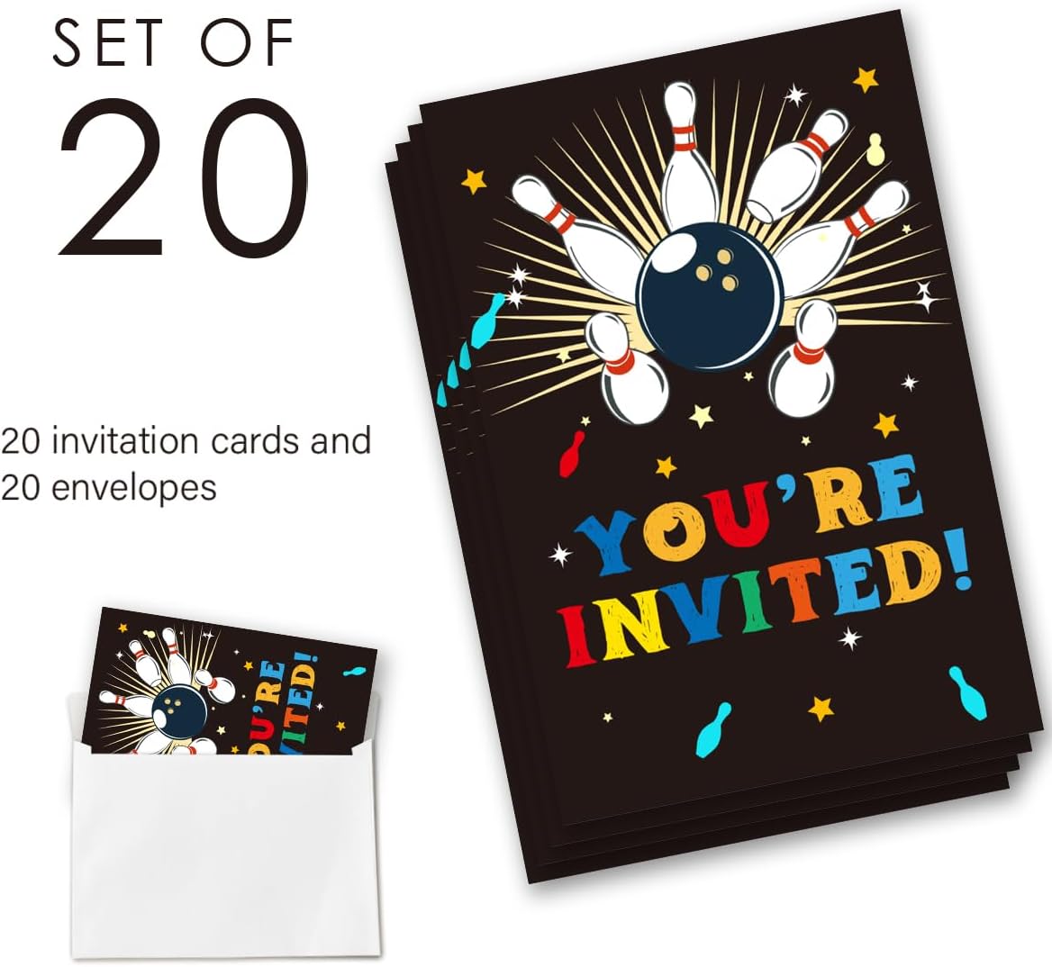 Bowling Theme Birthday Invitations Set of 20 with Envelopes