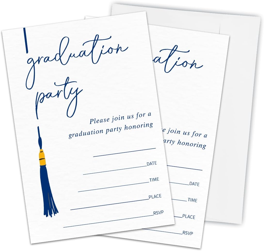 Blue Graduation Invitation Cards With 20 Envelopes