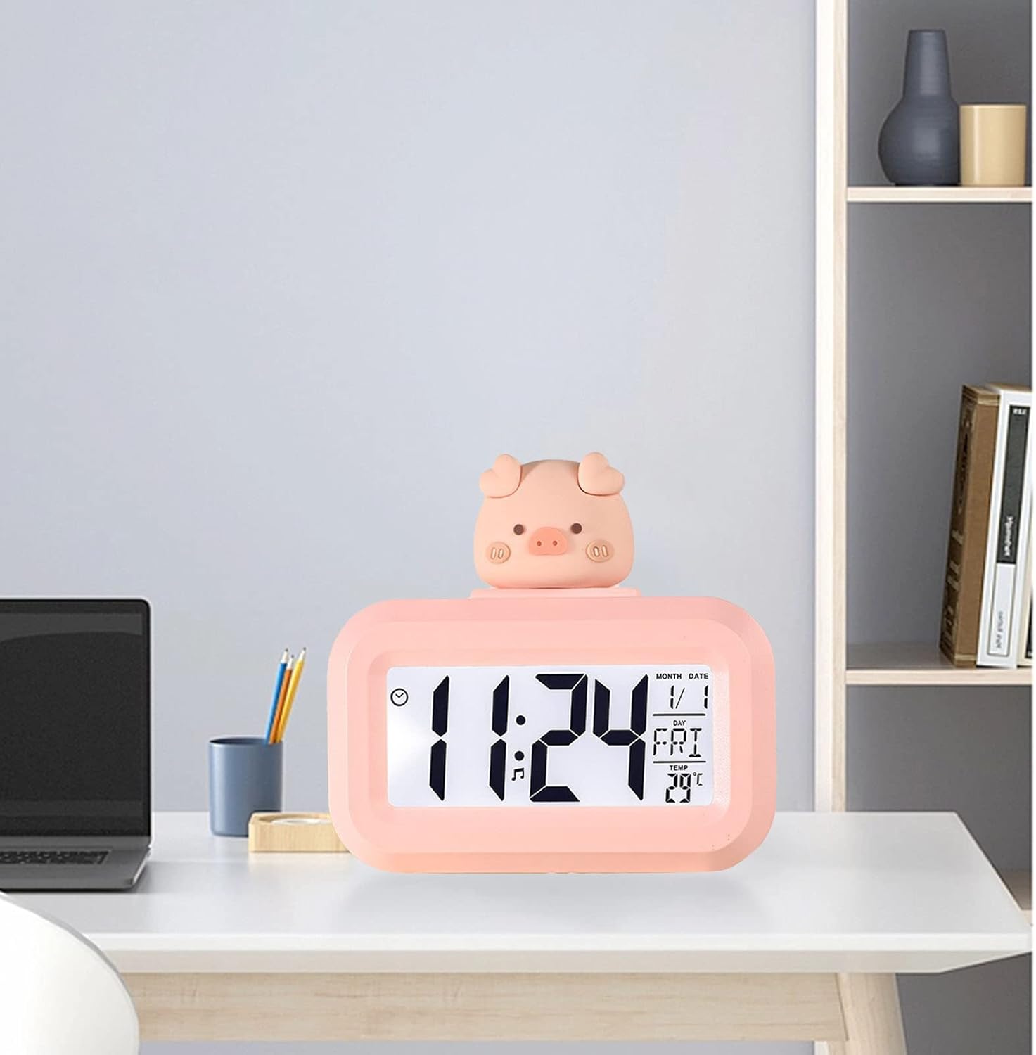 Tnfeeon Cute Electronic Alarm Clock with LED Display for Girls Bedroom