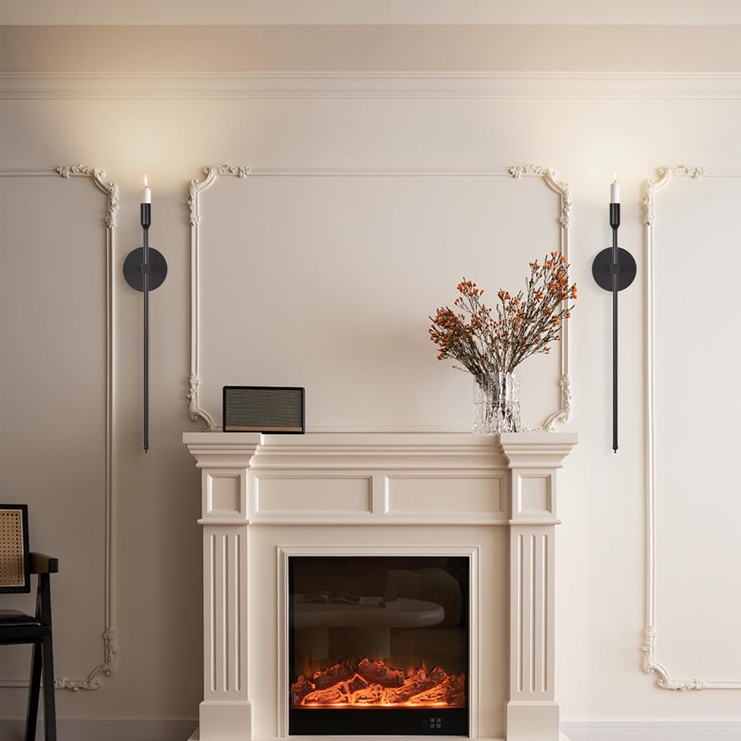 Black Candle Sconces Wall Holder Set of 2