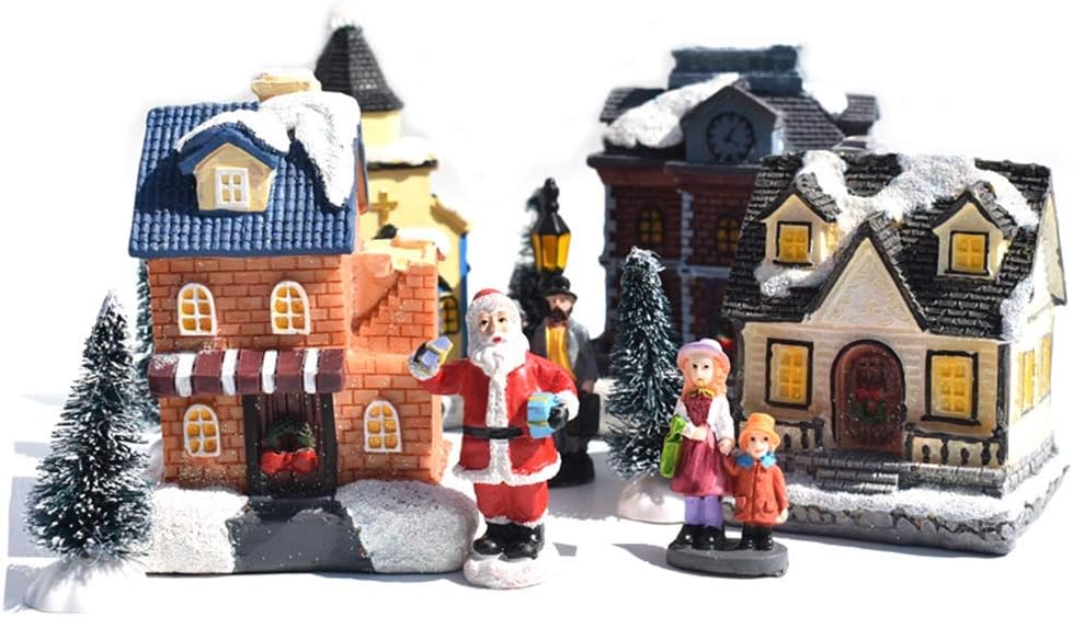 Forart 10Pcs Resin Christmas Village Set with LED Lights
