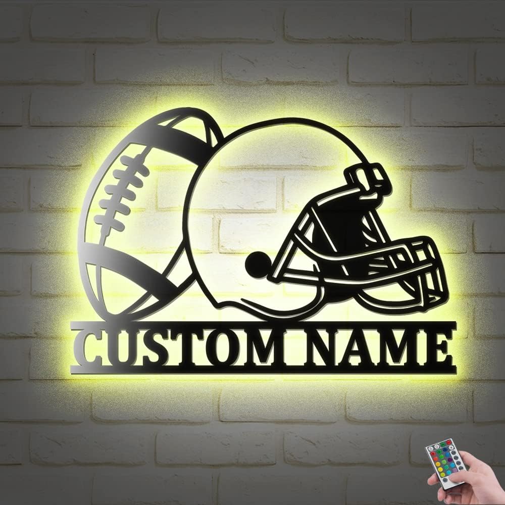 Custom Football Helmet Metal Wall Art with LED Lights
