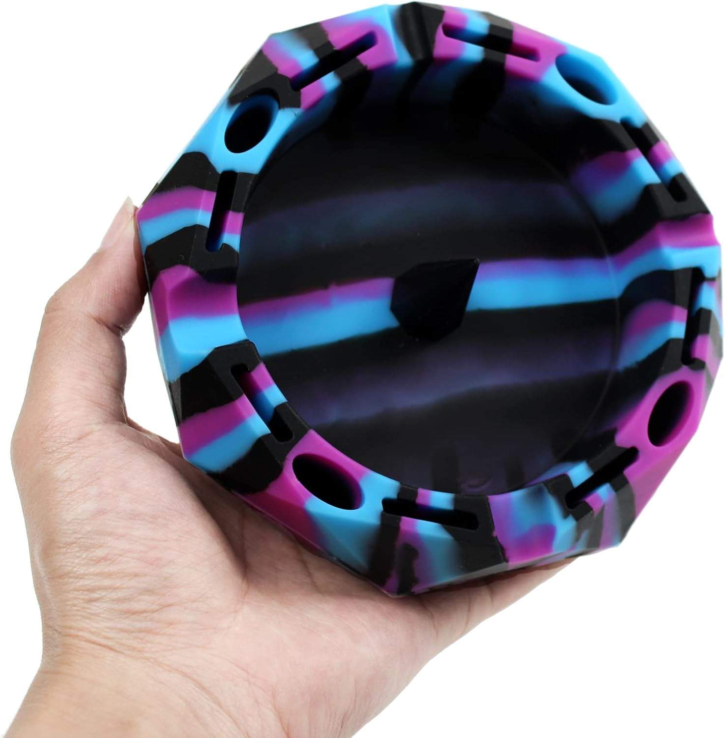 1 Silicone Geometric Ashtray - Black Blue Purple