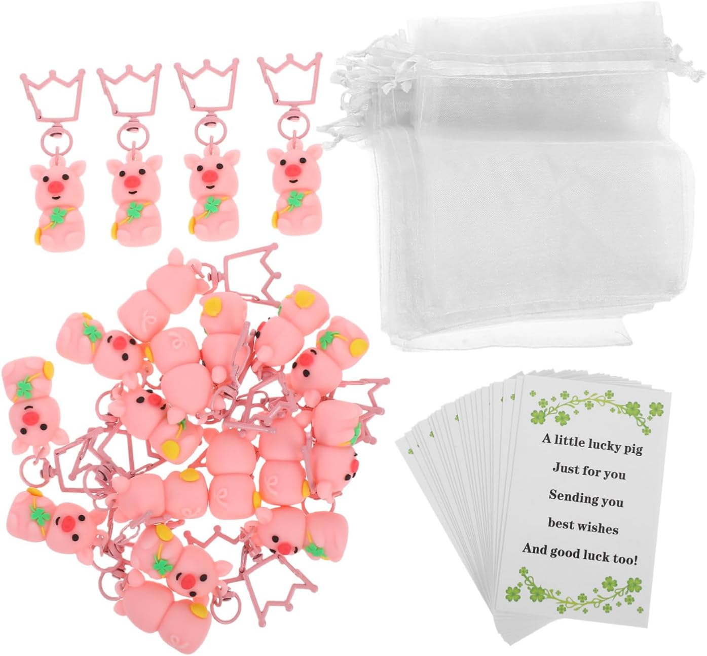 HEALLILY 20pcs Pink Pig Keychains Four Leaf Clover Pendant Party Favors