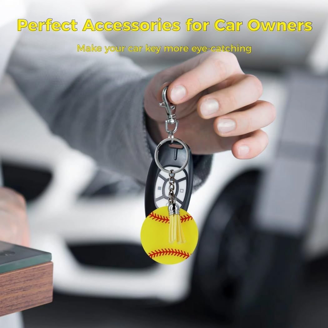 Chewtoyo Baseball Keychain Set with Tassel for Backpack and Party Favors