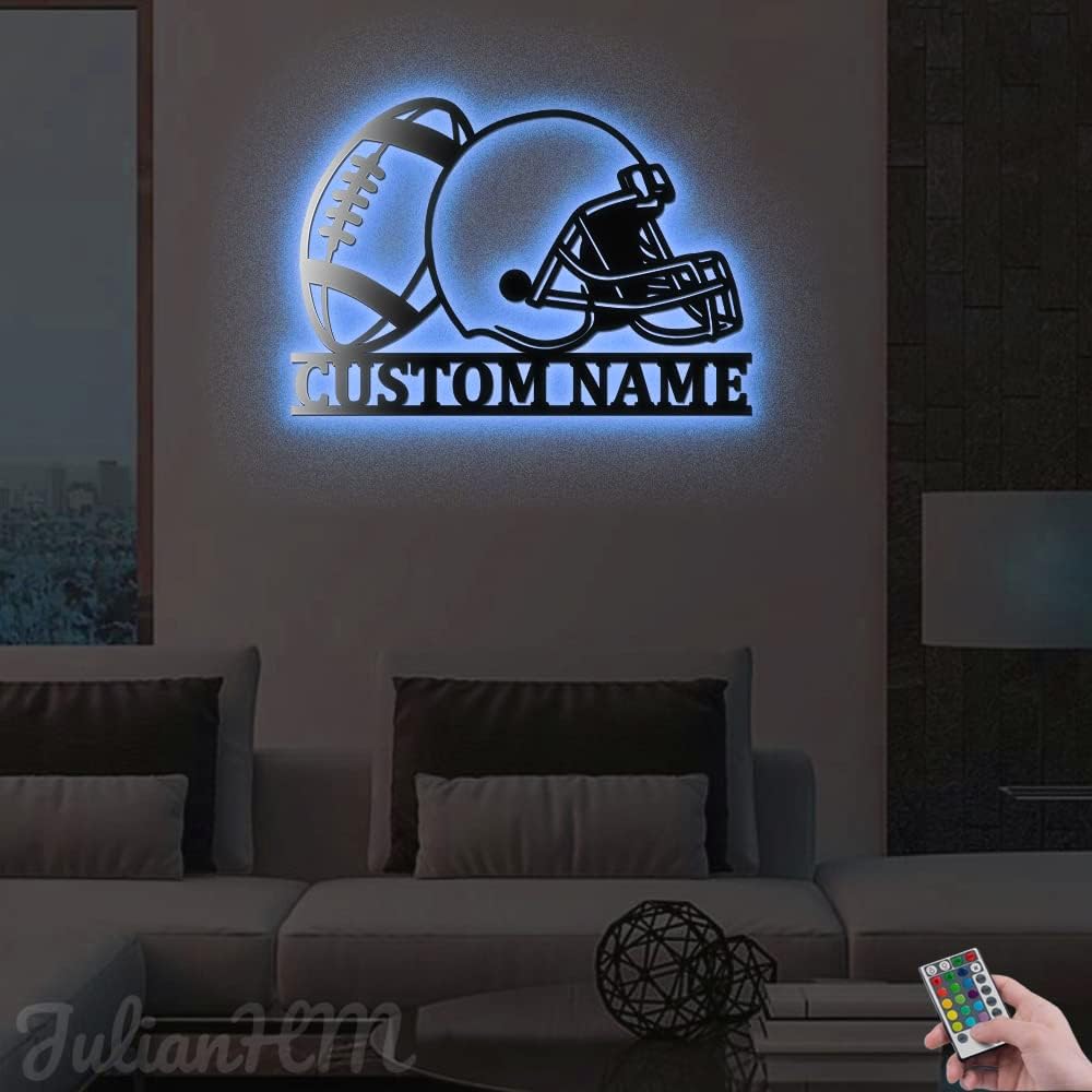 Custom Football Helmet Metal Wall Art with LED Lights