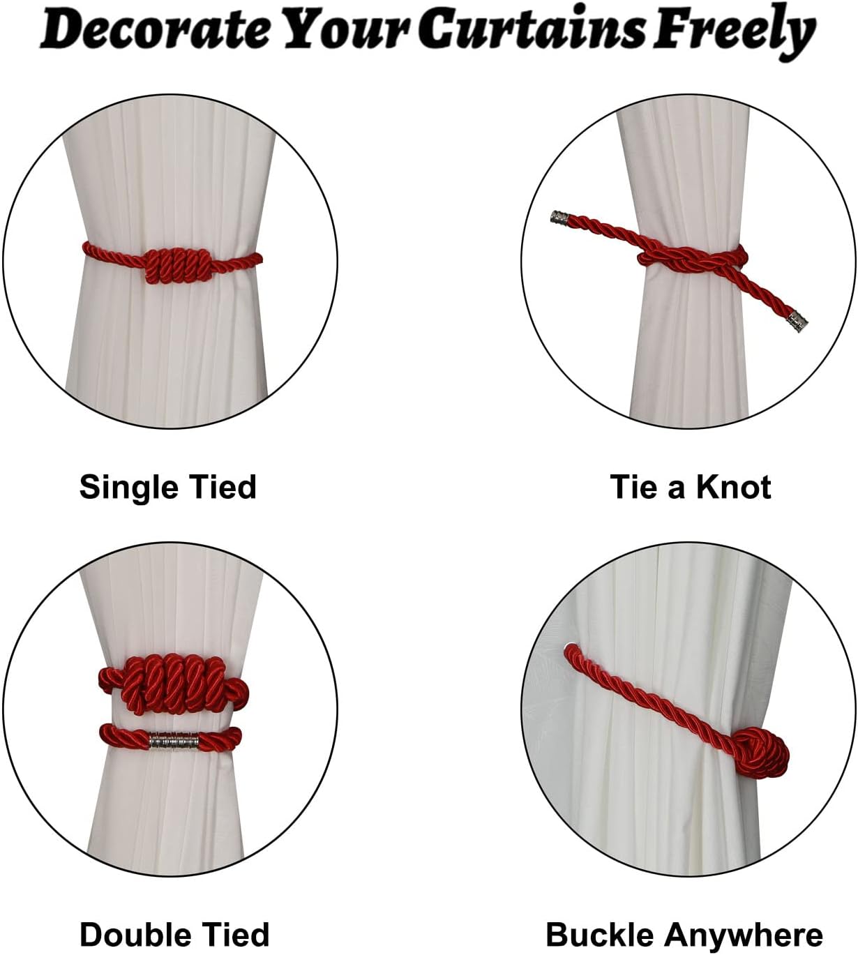 BEL AVENIR Magnetic Curtain Holdbacks 2 Pack Red