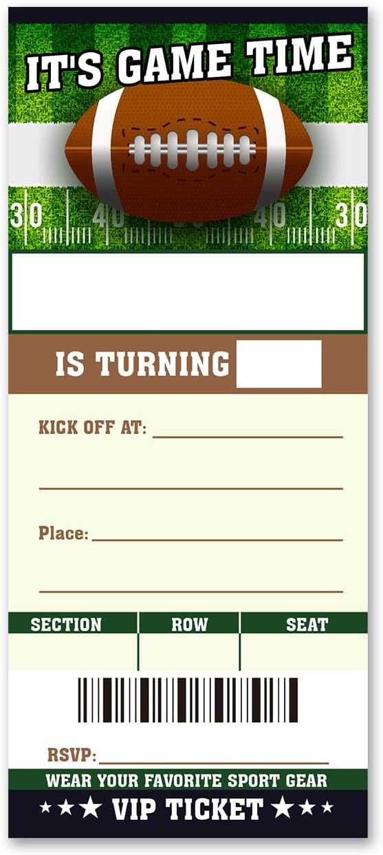 VAHATAN Football Ticket Party Invitations 20 Pack