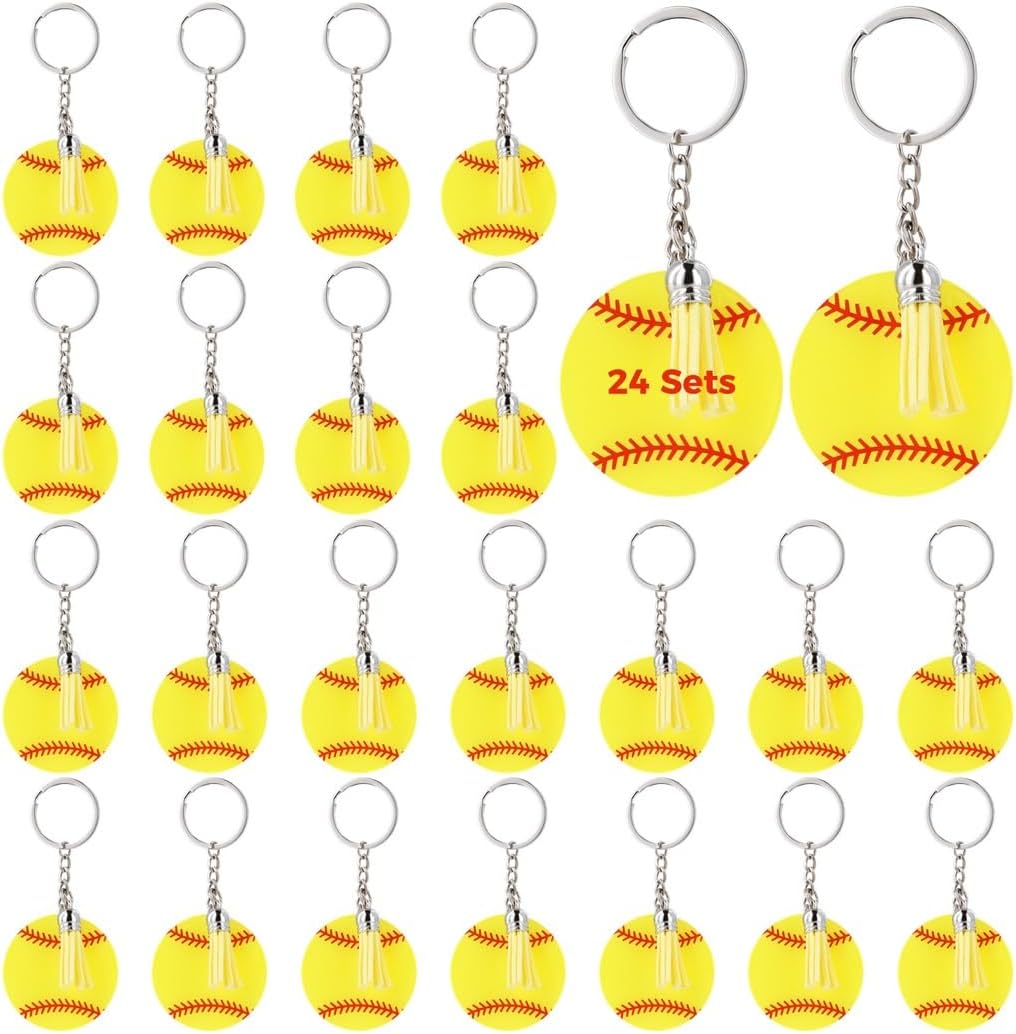 24 Piece Mini Baseball Keychains With Tassel