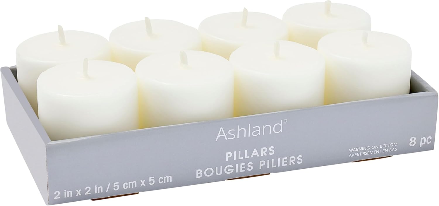White 2 Inch Pillar Candles 8 Count by Ashland