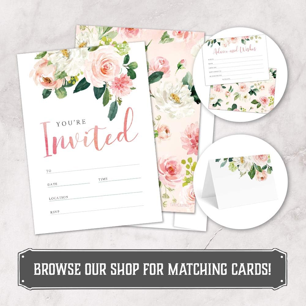 Floral Fill-in Invitations with Envelopes 25 Pack