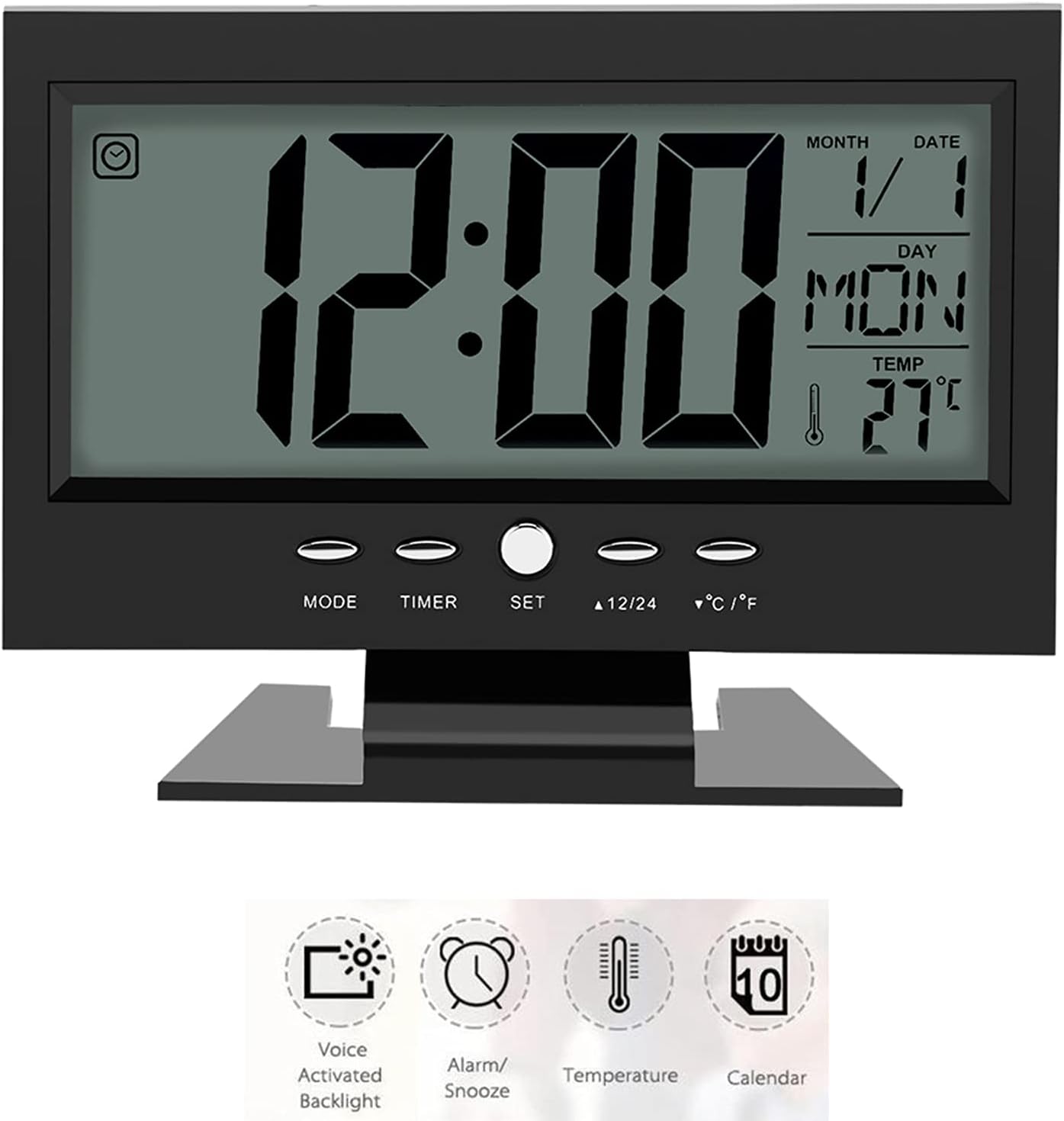 Tiiyee Electric Clock with Calendar and Temp Display