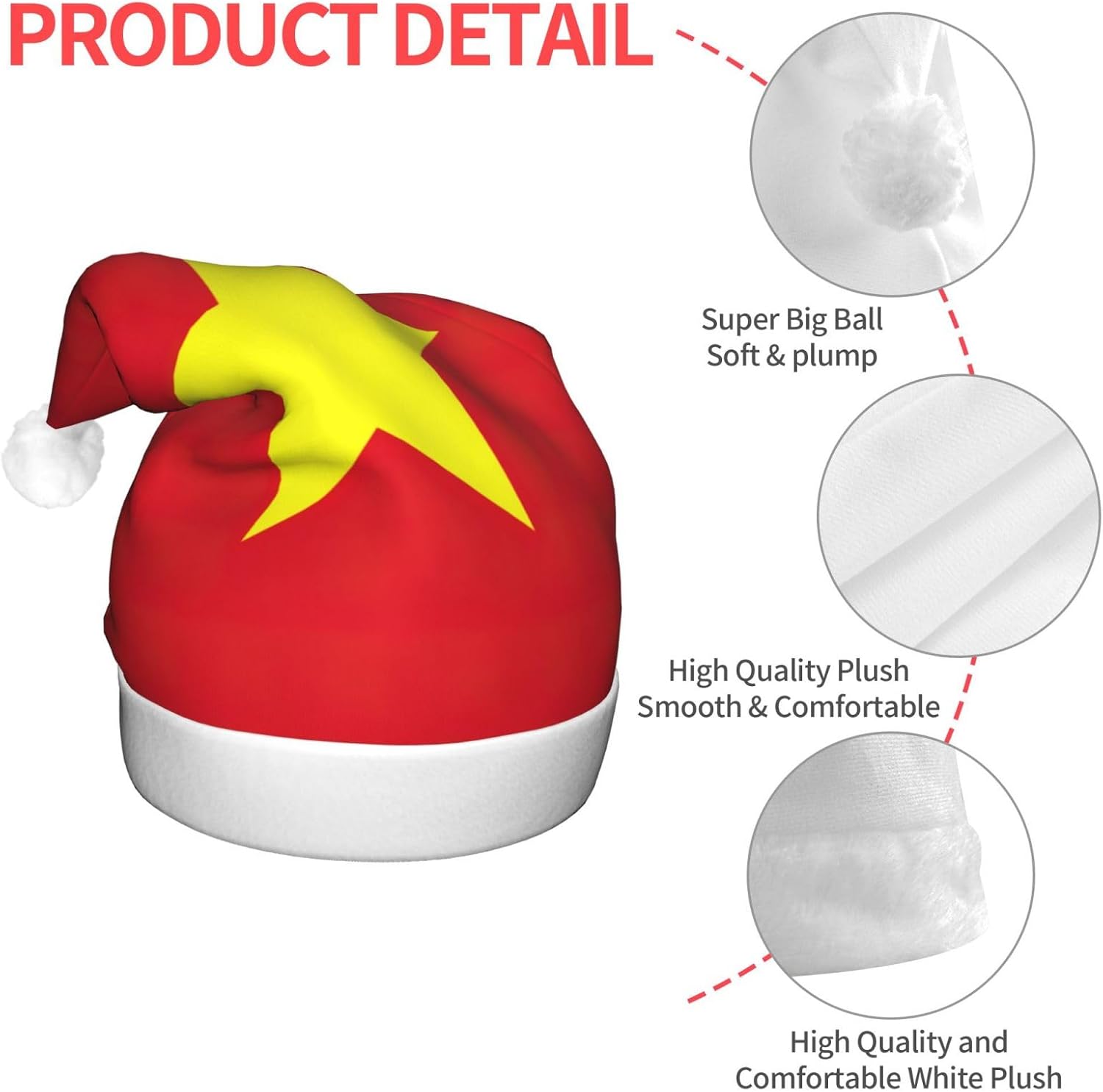 Vietnamese Flag Print Christmas Hat with LED Lights