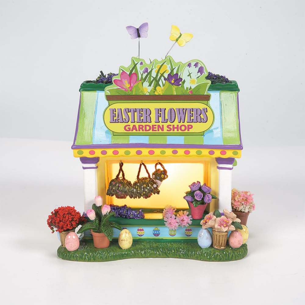 Department 56 Snow Village Easter Garden Shop and Girl Figurine Set