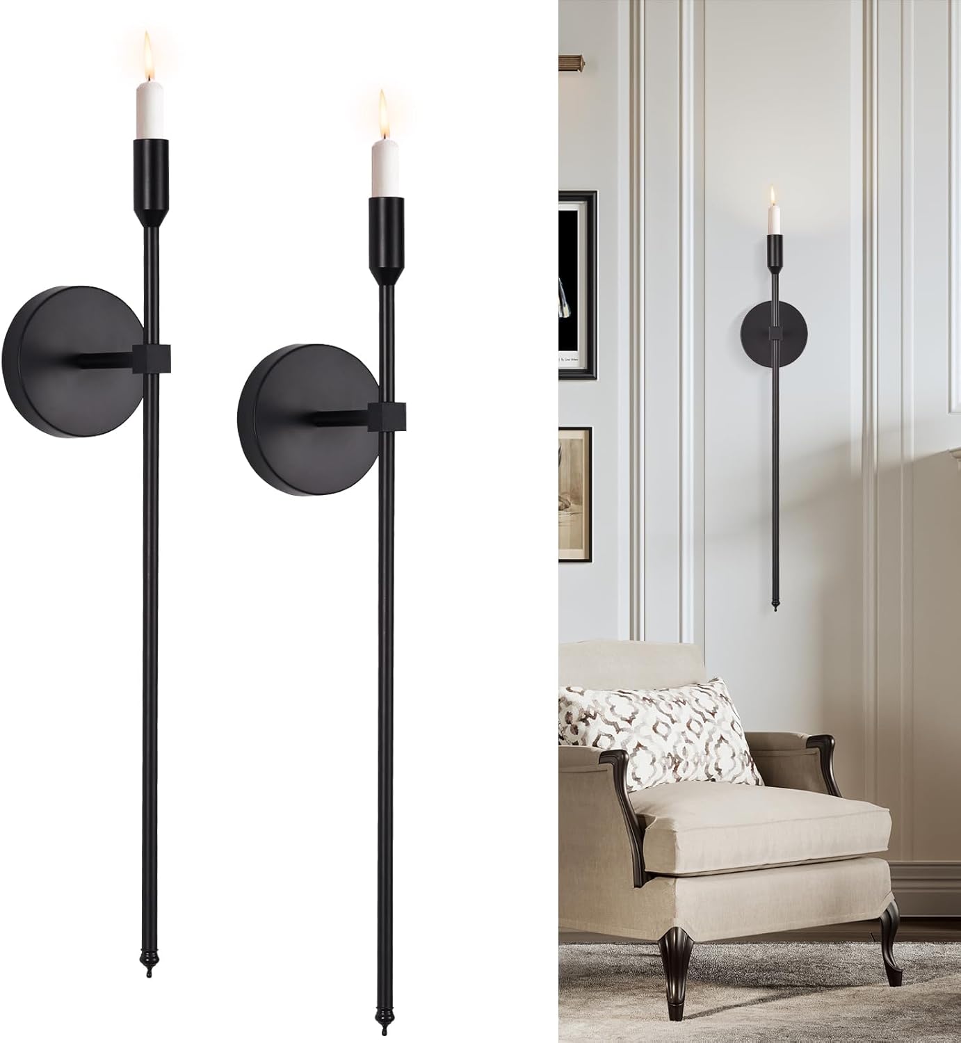 Black Candle Sconces Wall Holder Set of 2