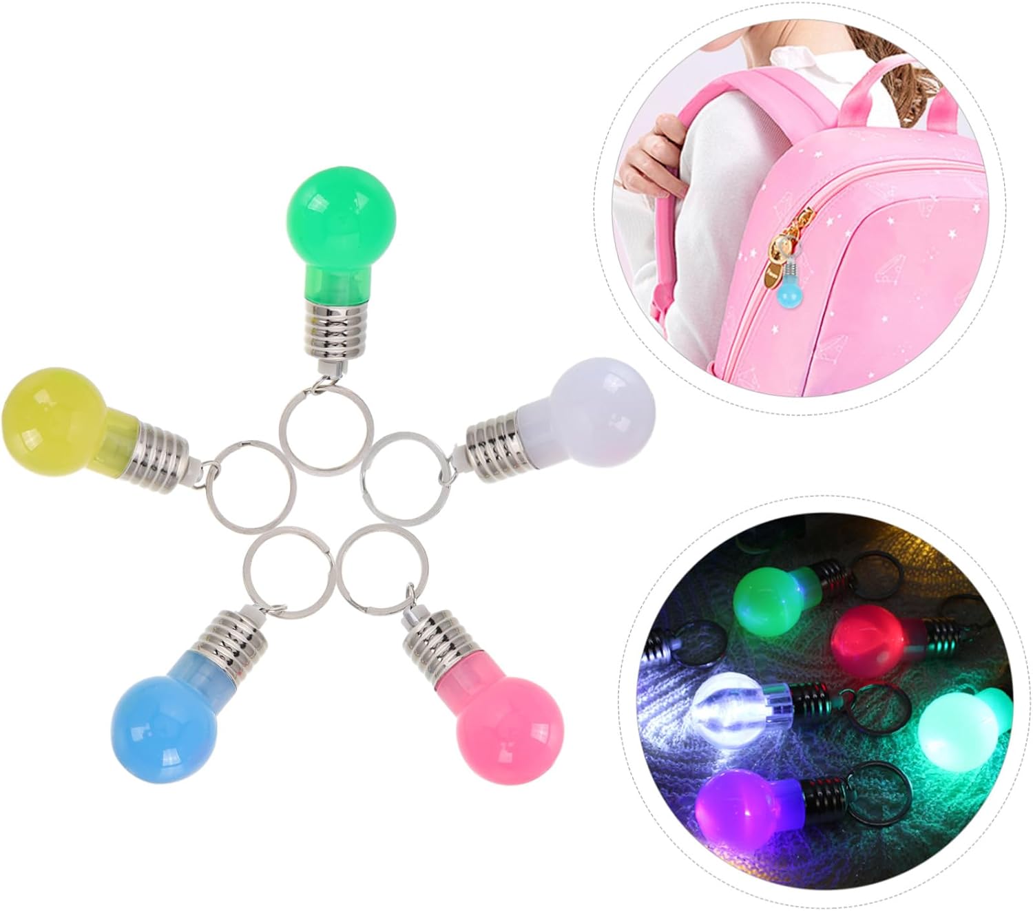 LED Bulb Key Chain with Light and Sound for Bags and Backpacks