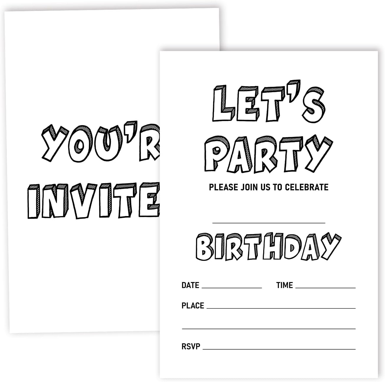 Nopoben Lets Party Invitation Cards for Kids 20pc Black and White