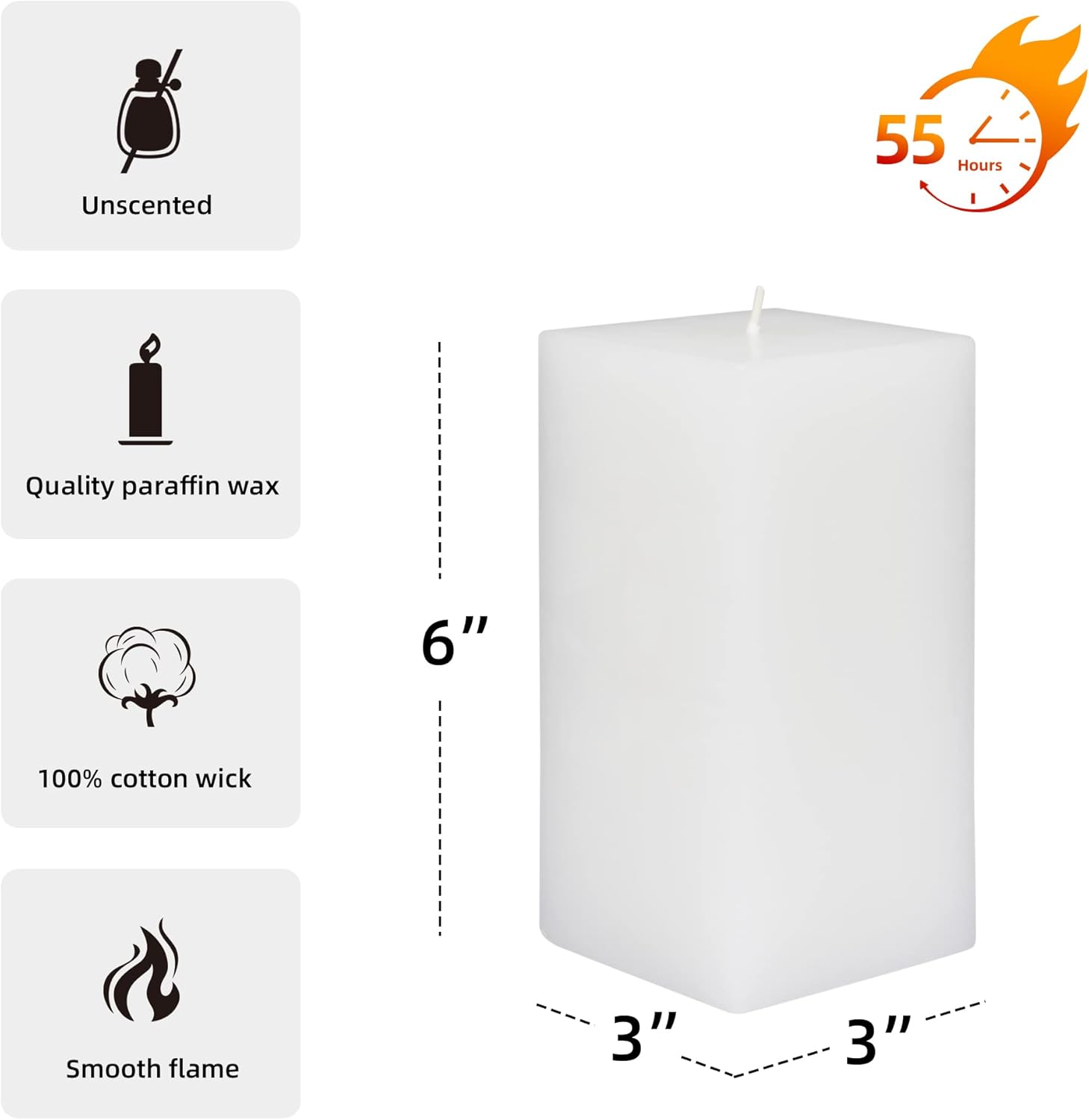 Jeco 6 Inch White Square Pillar Candle