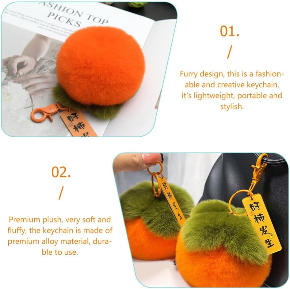 2pcs Cute Plush Persimmon Keychain Stuffed Fruit Backpack Charm Accessory