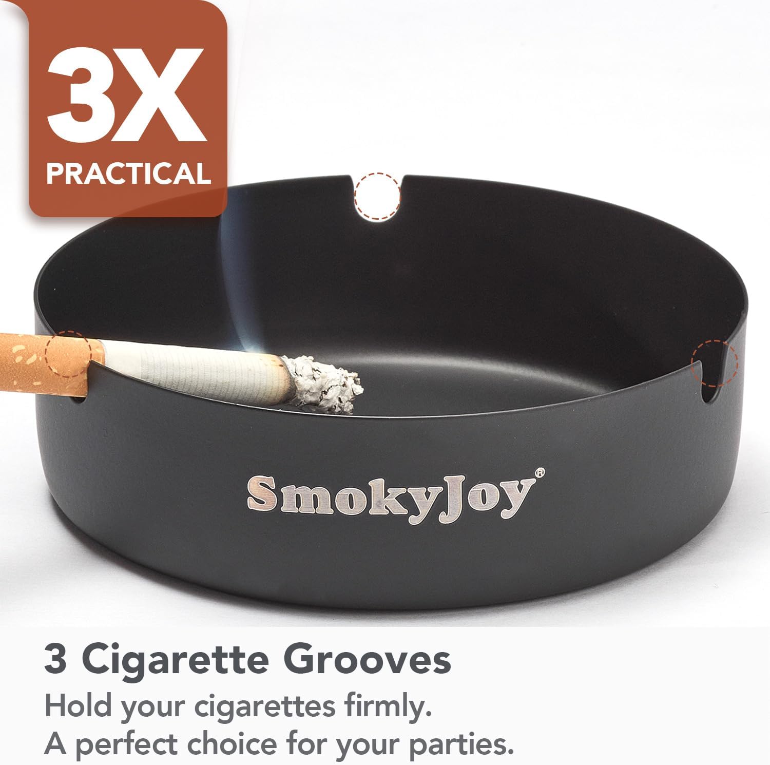 SmokyJoy Windproof Ashtray 2 Pack Black Stainless Steel