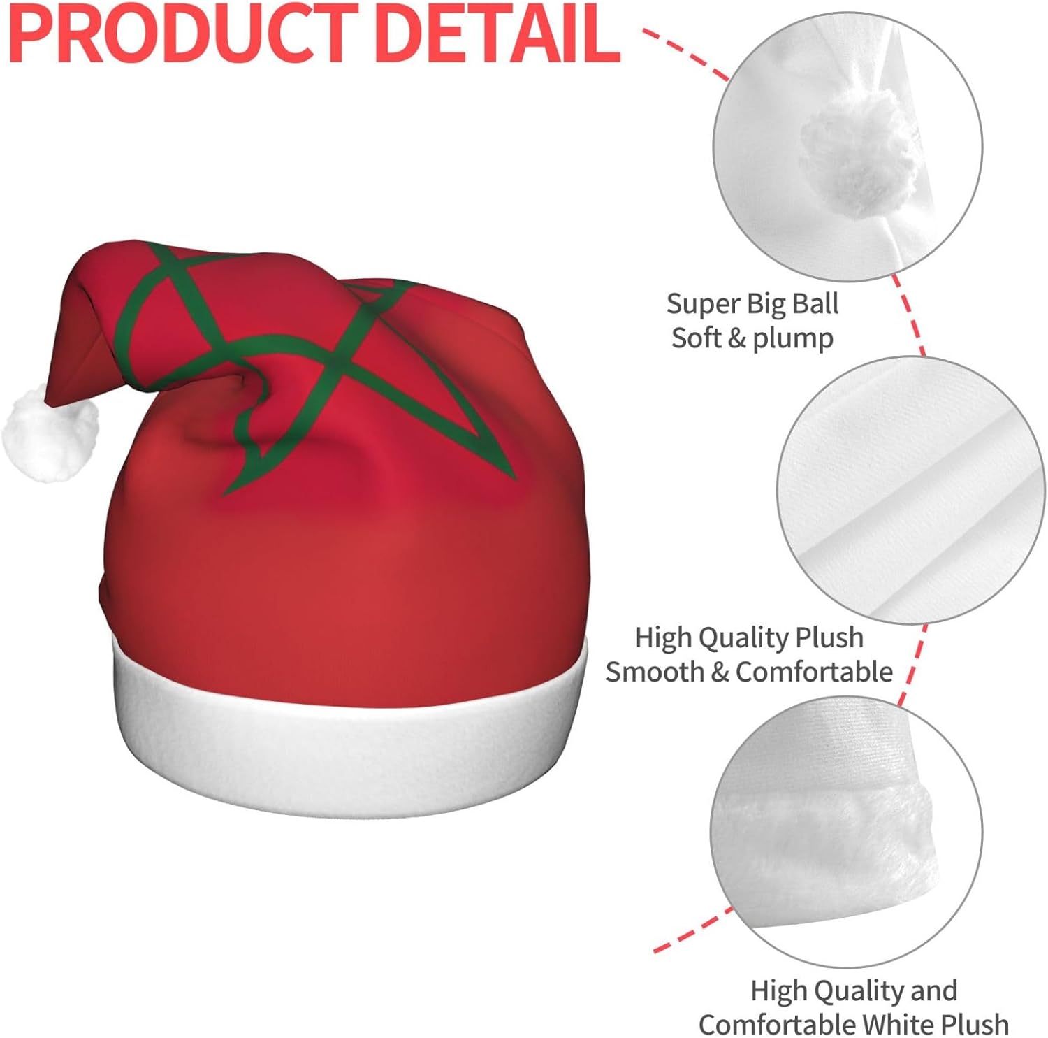 Morocco Flag Print Christmas Hat with LED Lights