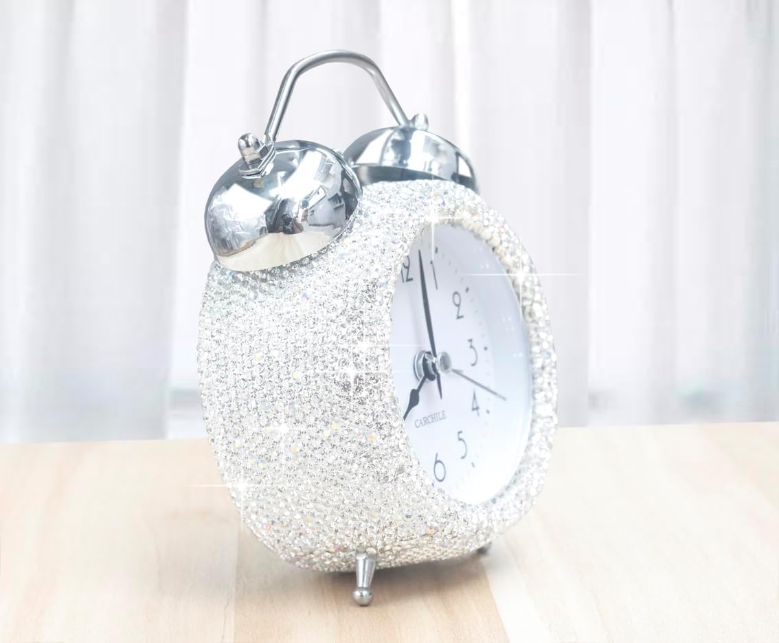 Bling Rhinestone Alarm Clock with Silver Design