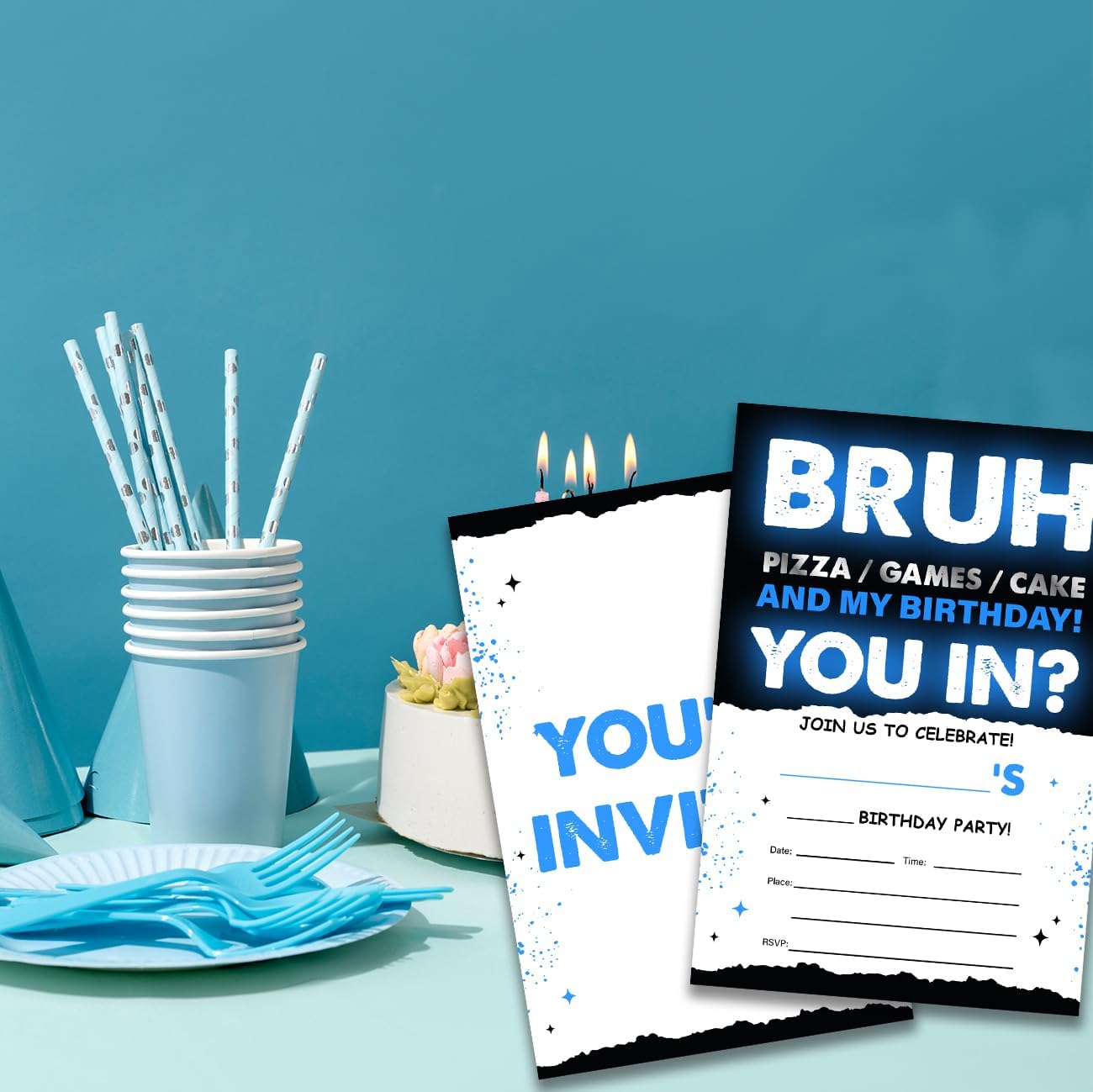 UPNEGE Birthday Invites Boy Party Invitations with Envelope Pack of 20