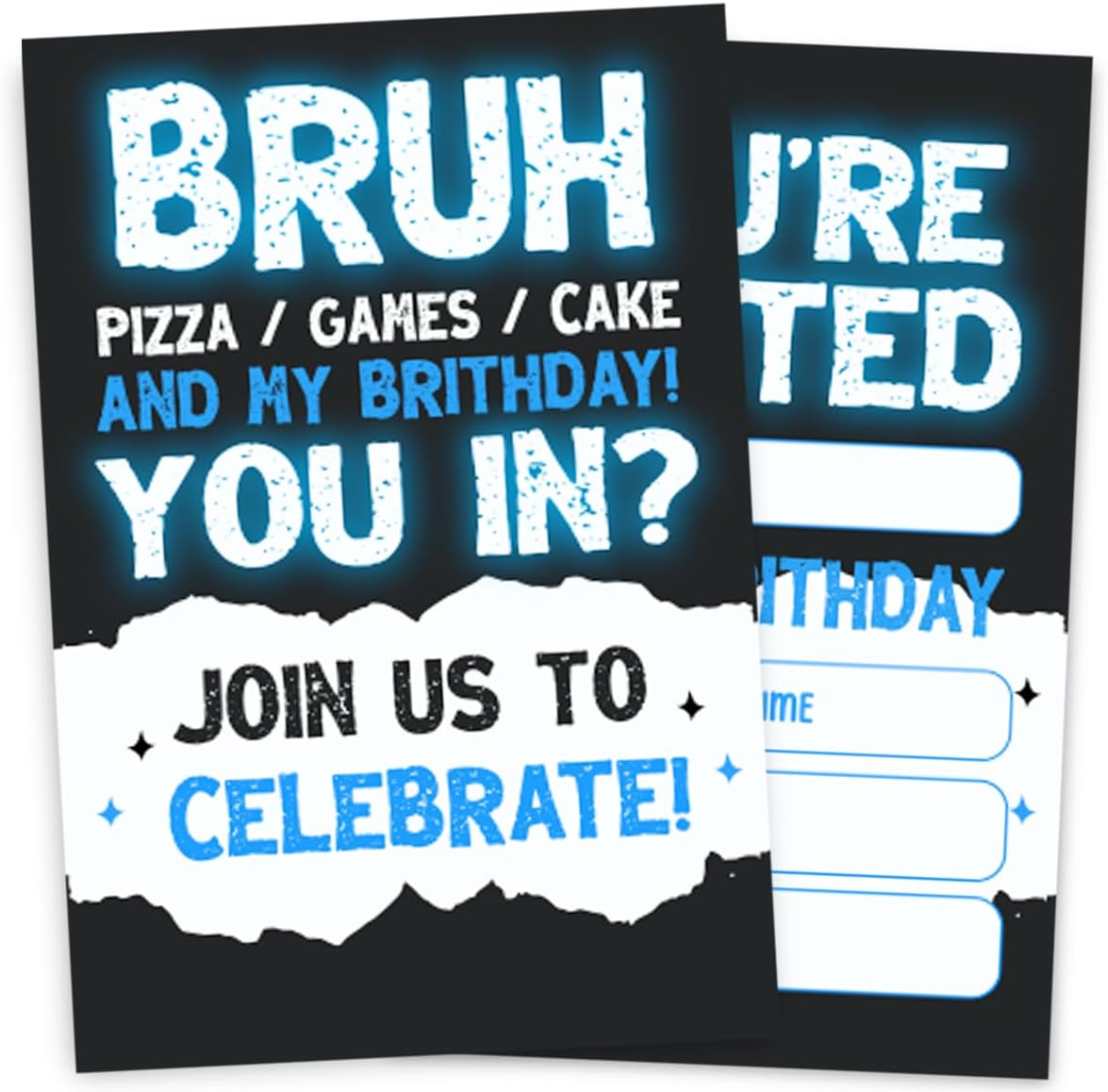 Pizza Games Cake Birthday Party Invitations Set