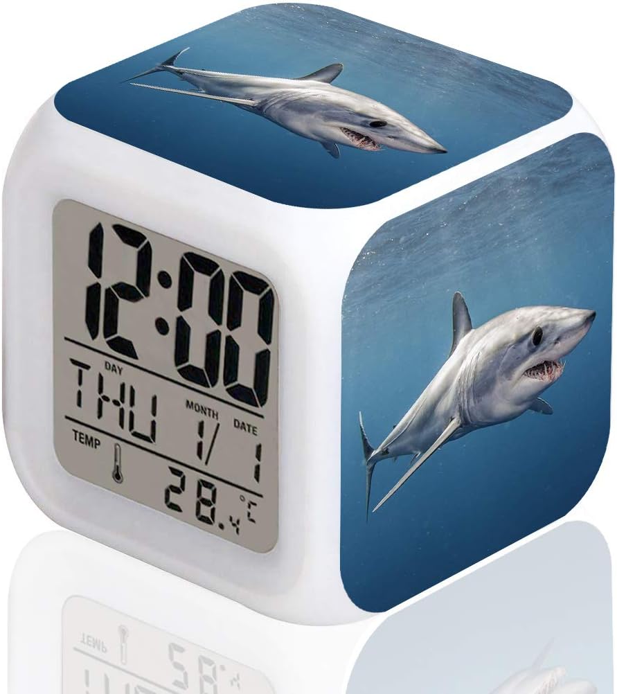 LED Alarm Clock with Shark Pattern Night Light