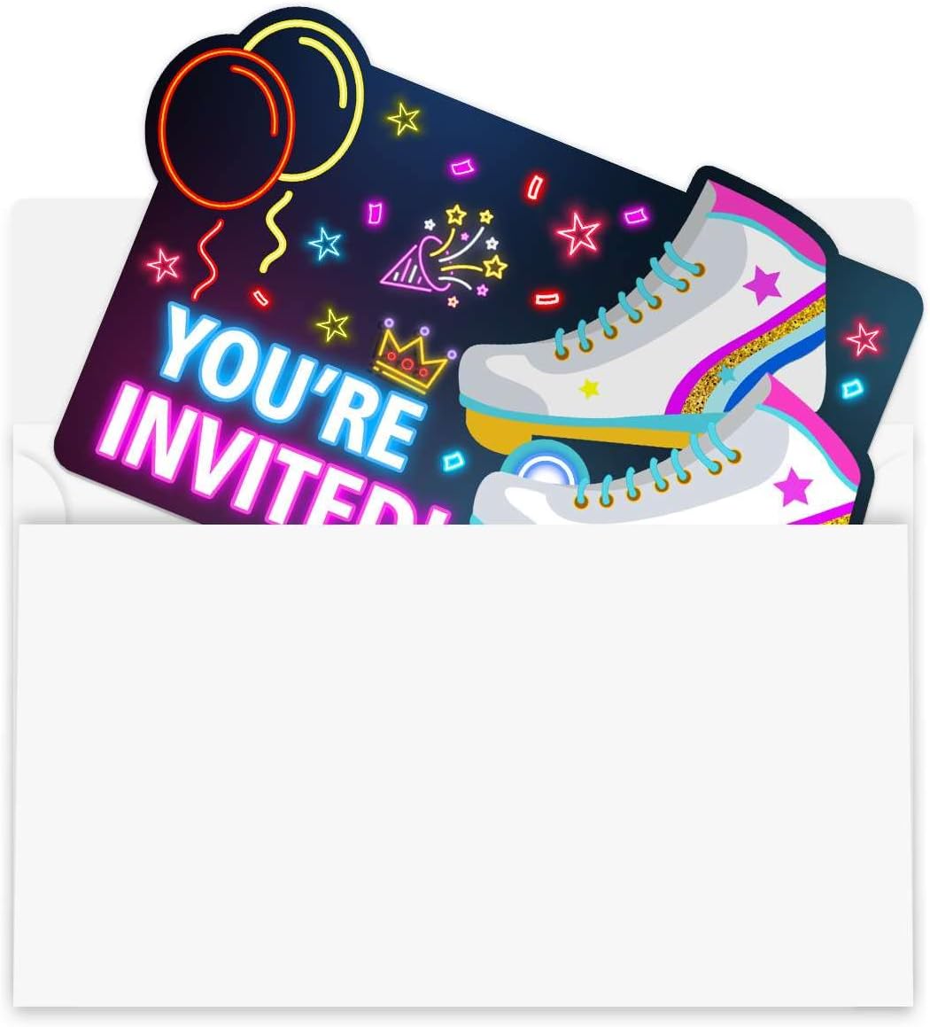 Neon Roller Skating Birthday Invitations for Girls