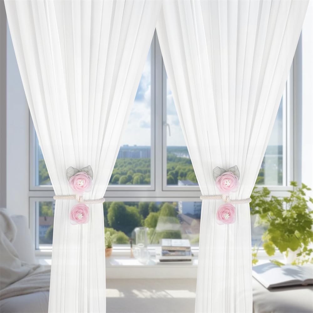 Handmade Artificial Rose Flower Curtain Holdbacks Pink