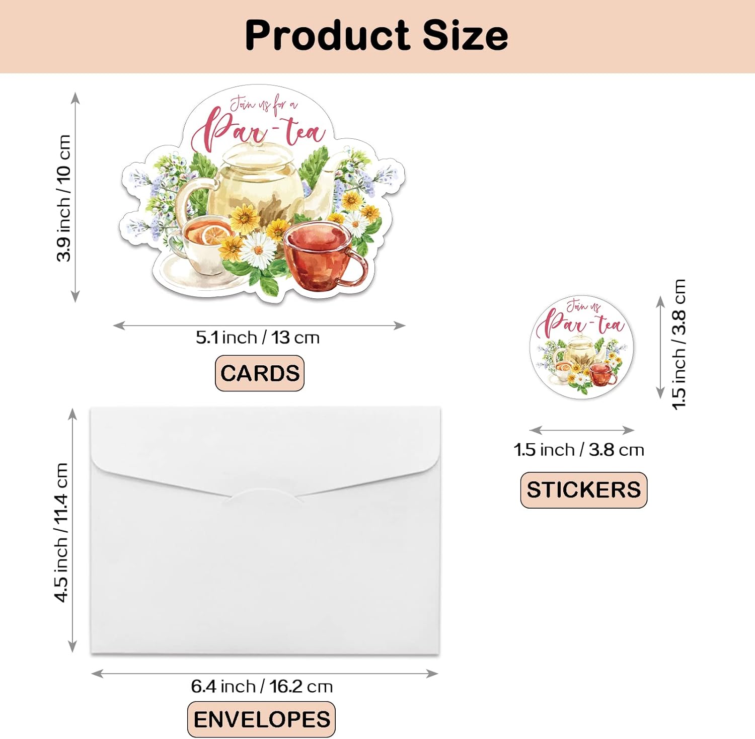 REWIDPARTY Tea Party Invitations Set of 15