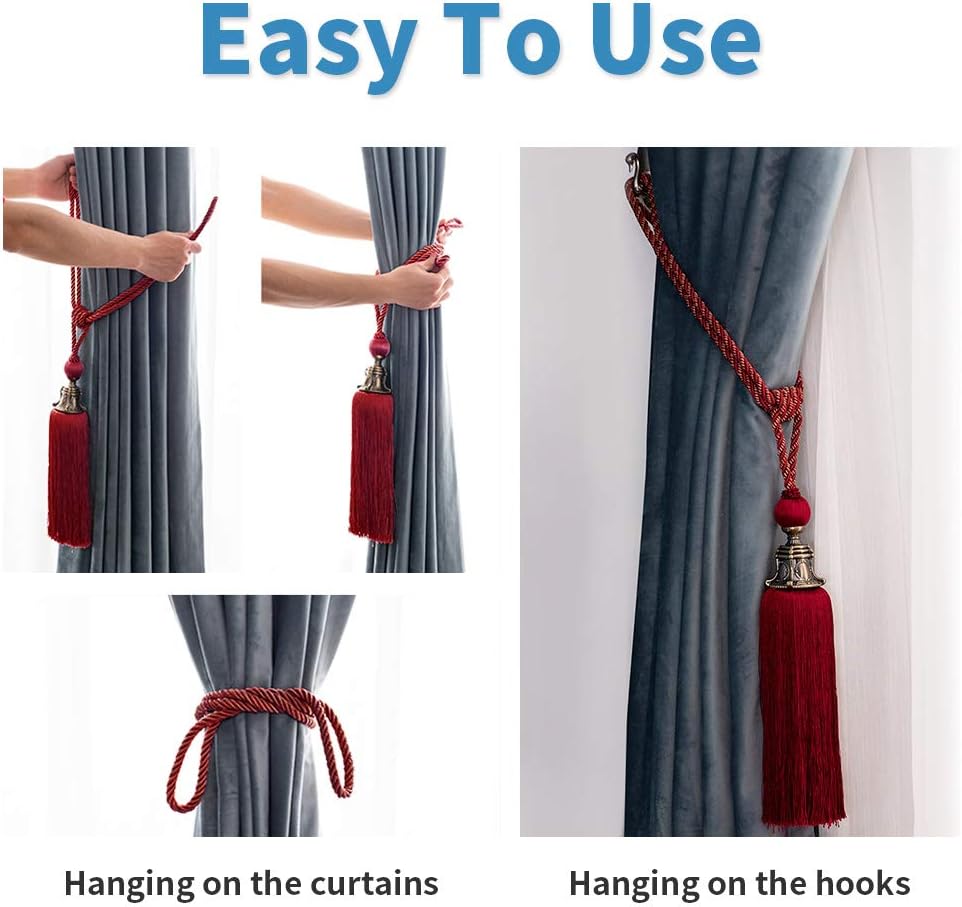 Melodieux Decorative Curtain Tiebacks Red Antique Tassels Set of 2