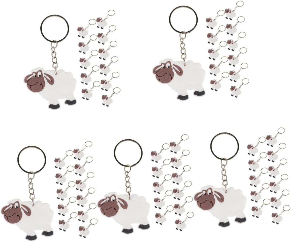 60 Pcs Cute Sheep Keychain Pendant Key Ring