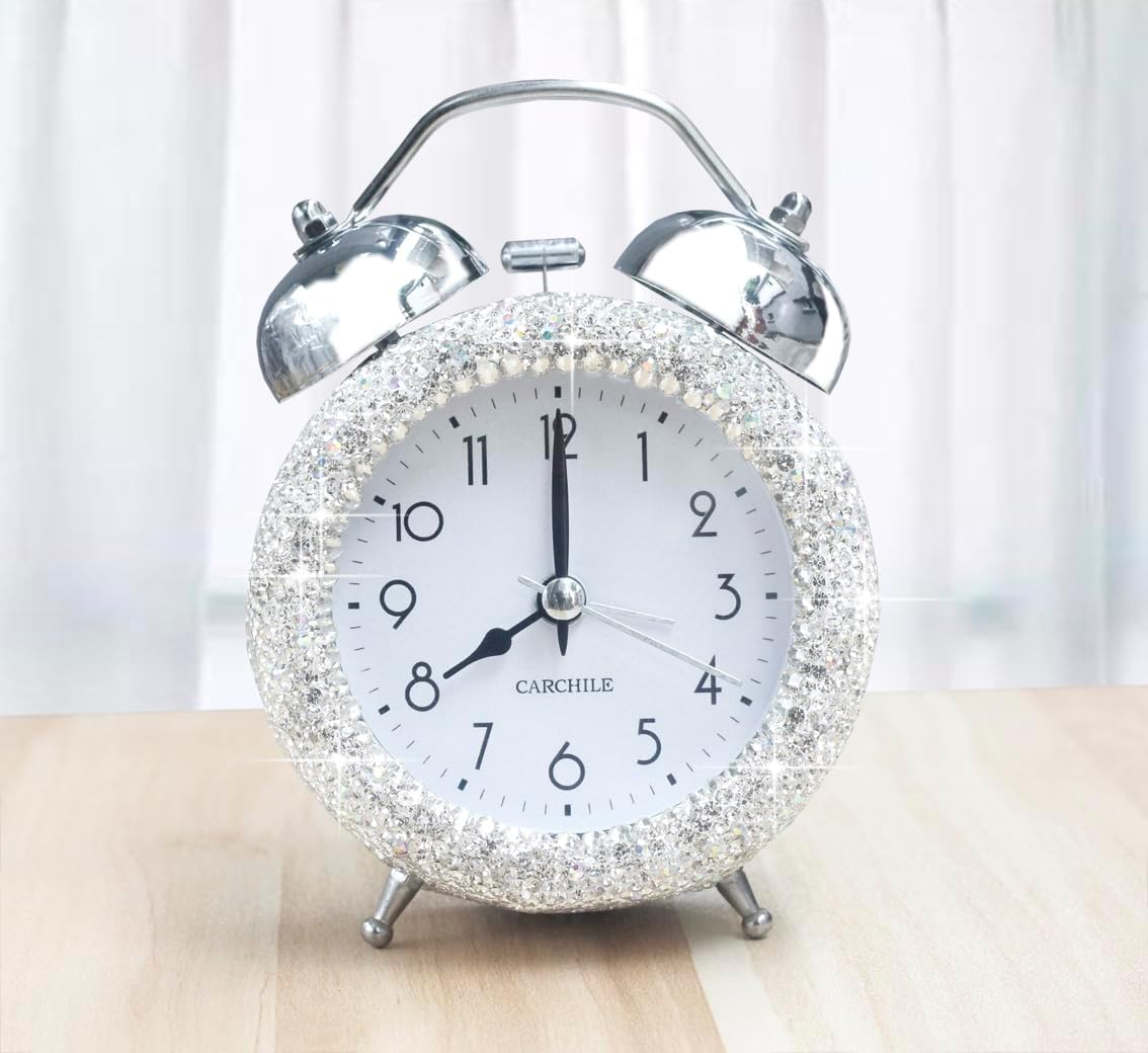 Bling Rhinestone Alarm Clock with Silver Design
