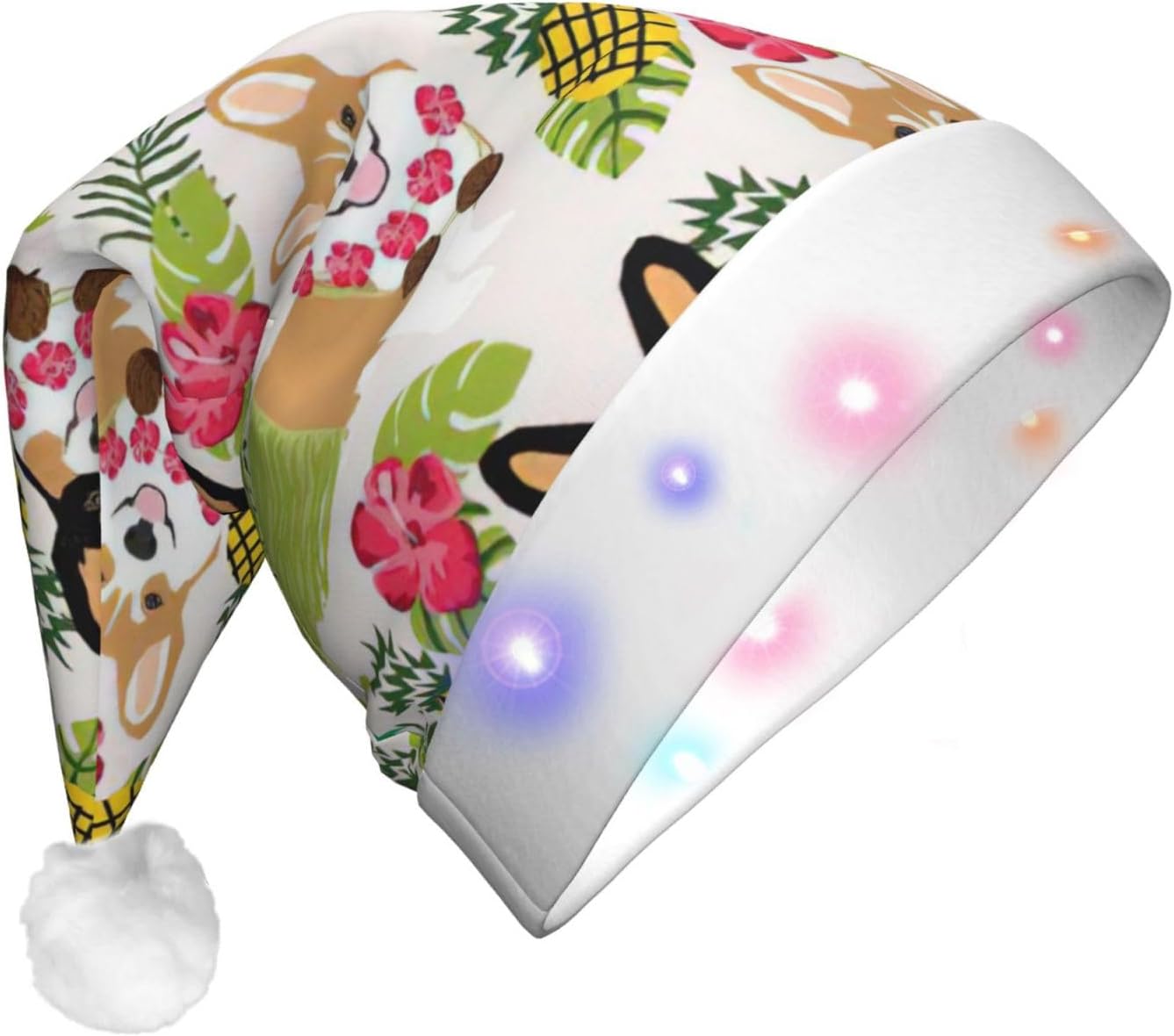 Corgi Pineapple Print LED Christmas Hat for Adults