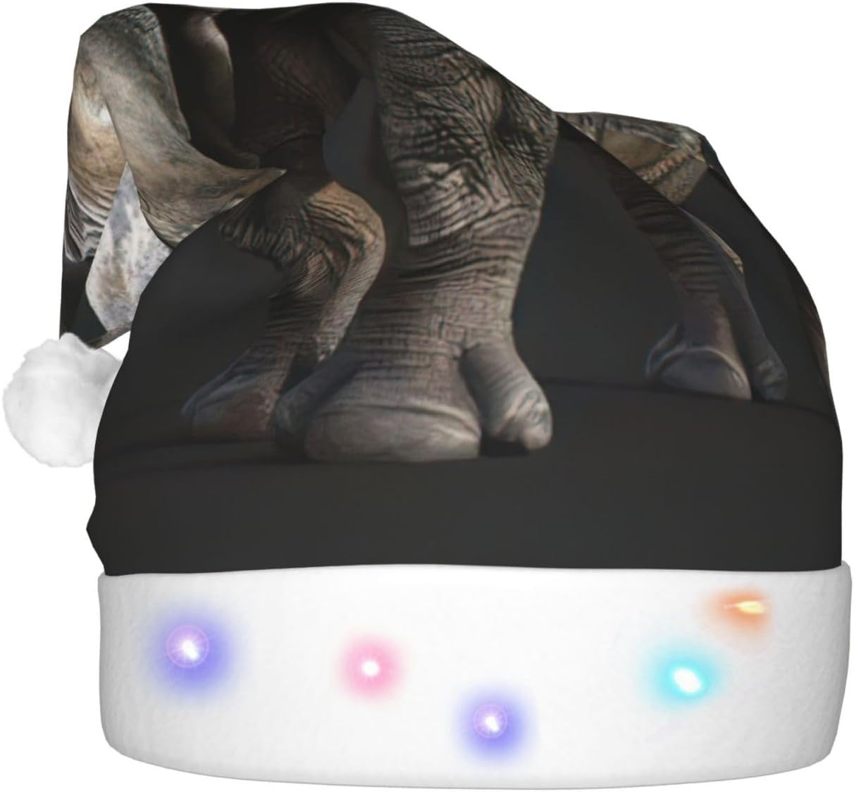 Animal Rhino Print Christmas Hat with LED Lights