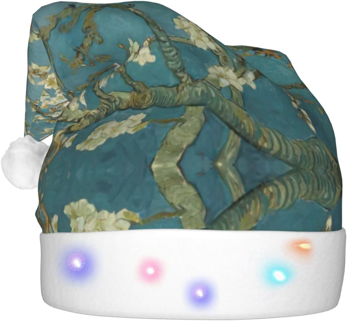 Almond Blossom Print Christmas Hat with LED Lights