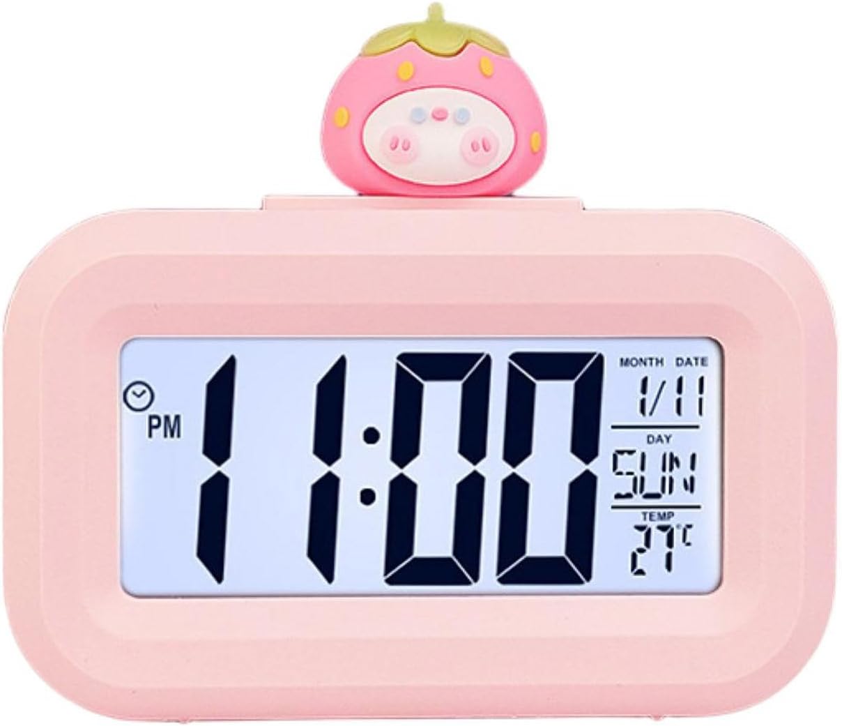 Pink Strawberry Design Alarm Clock with Backlight and Power Saving