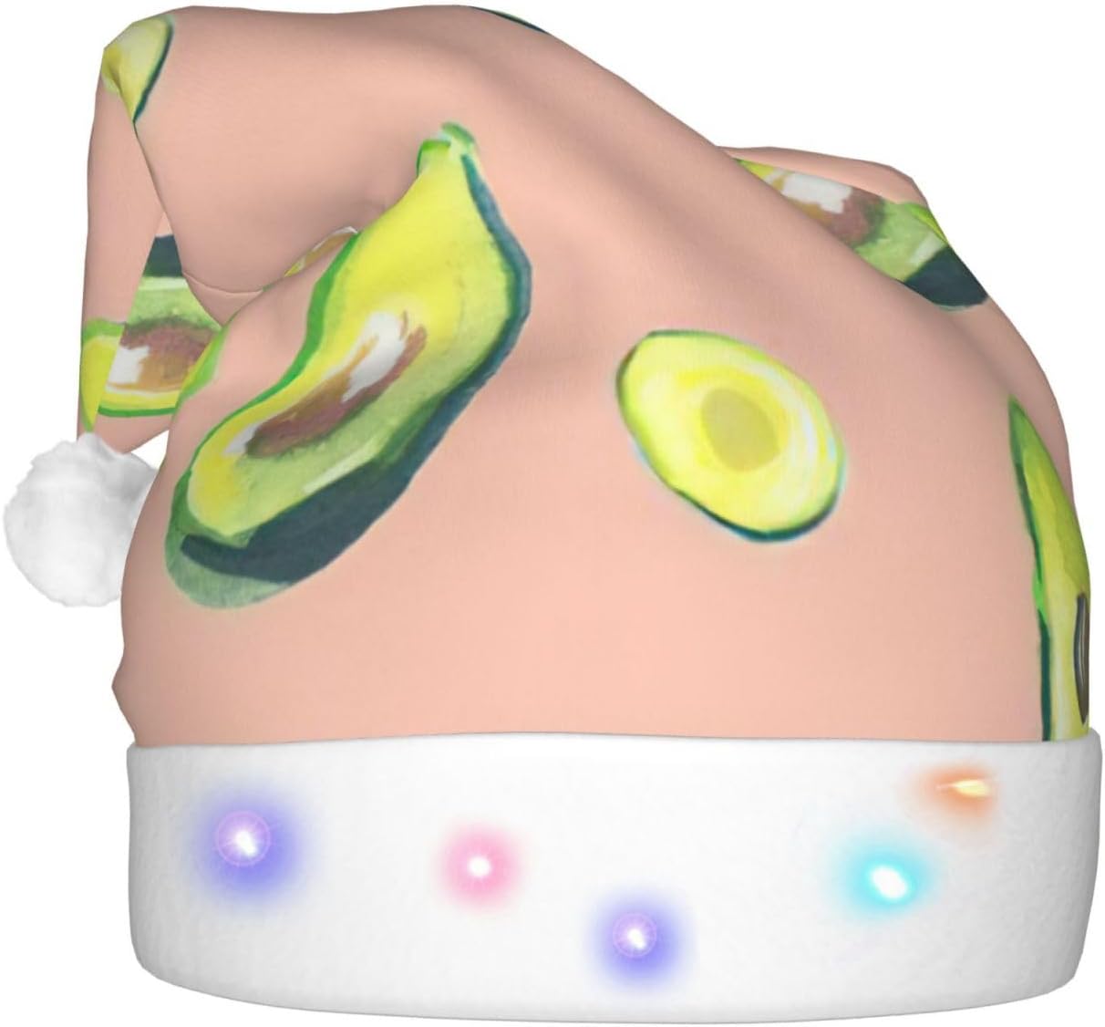 Many Avocado Print Christmas Hat with LED Lights