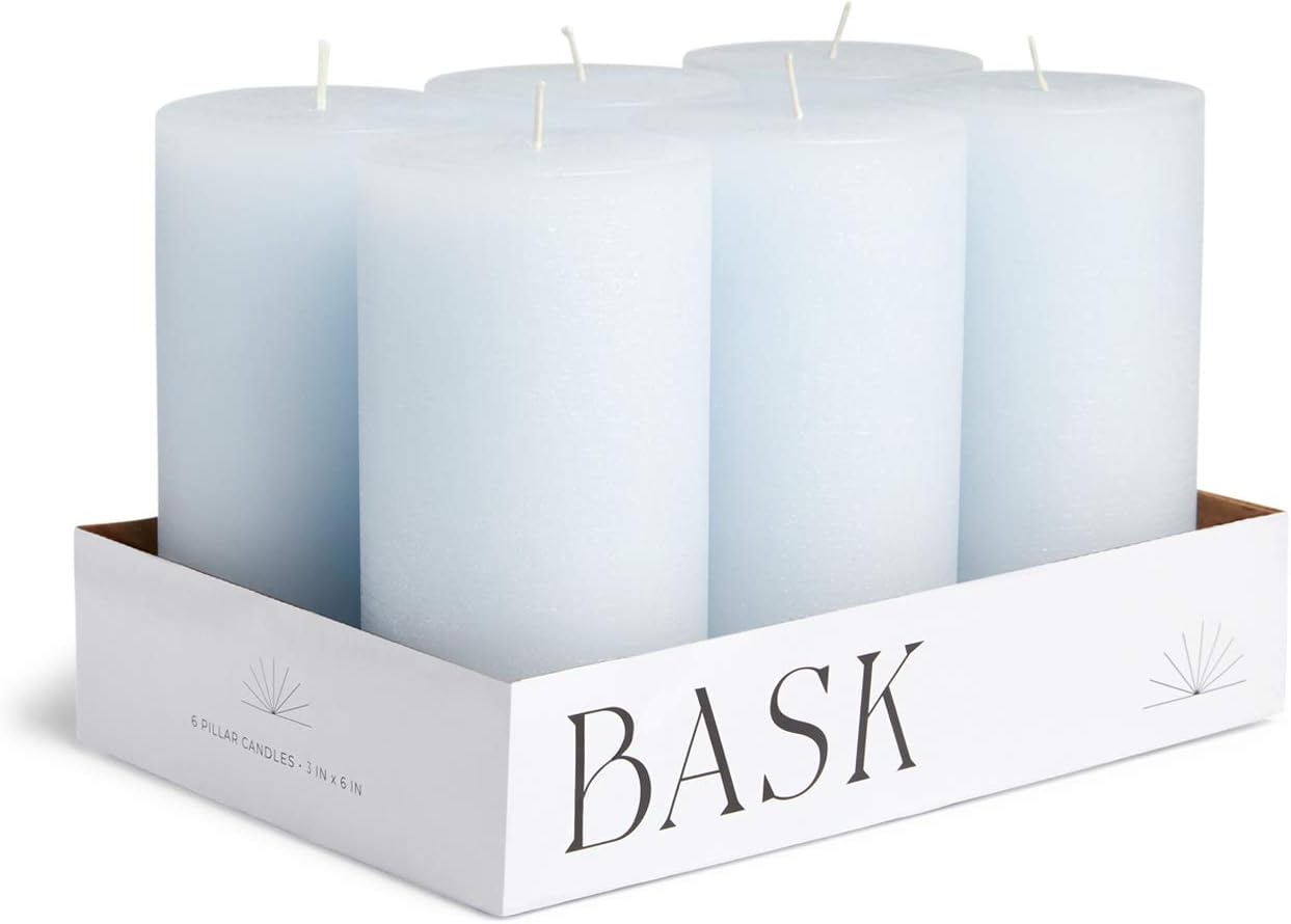 Mottled Pillar Candles Set of 6 Light Blue Dripless