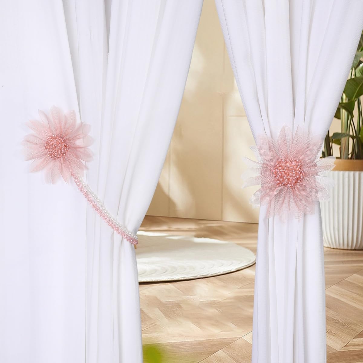 SUQ I OME Crystal Flower Magnetic Curtain Tieback Holdback - Pink